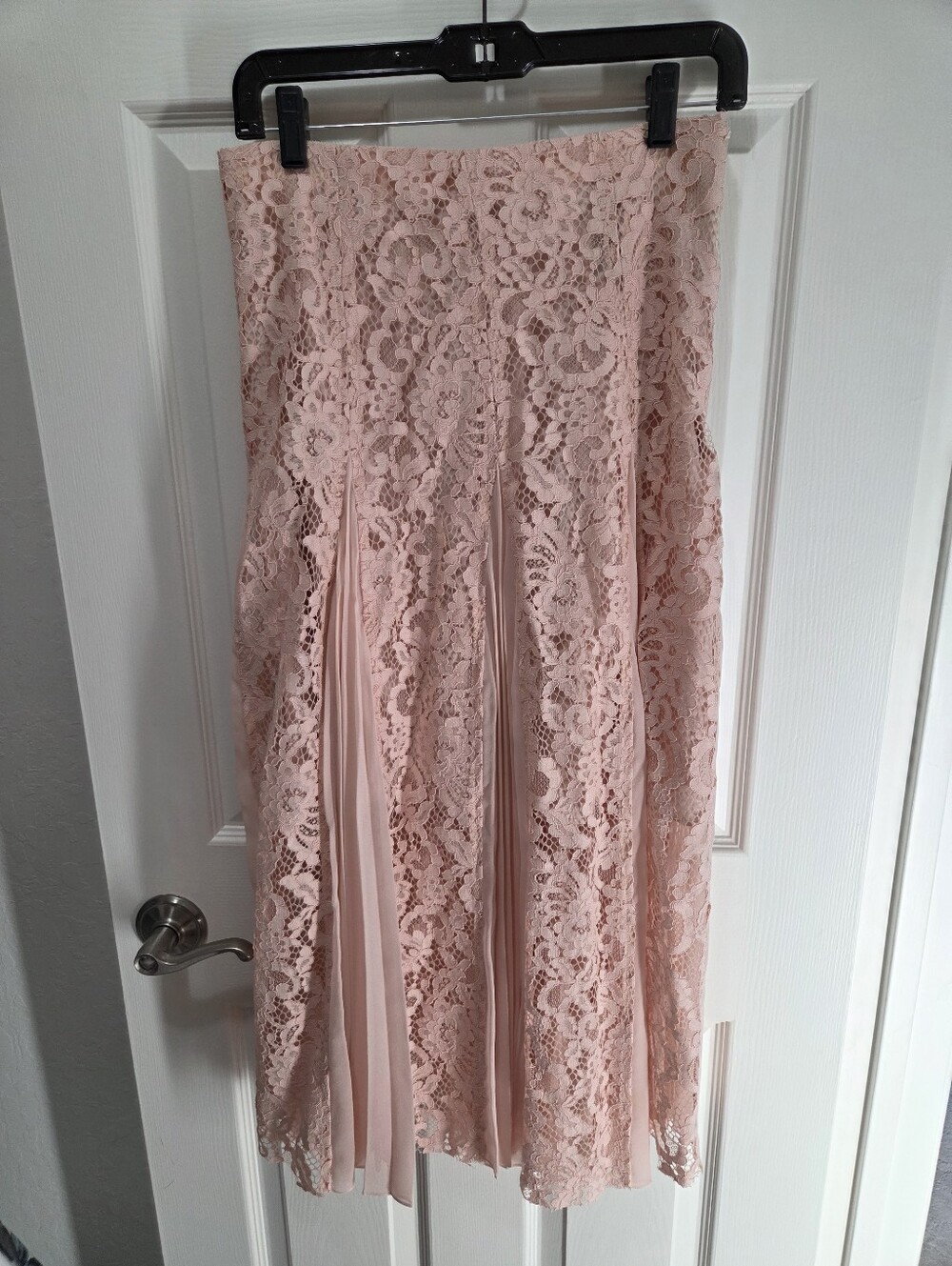 Sandro Long Pleated Skirt with Lace